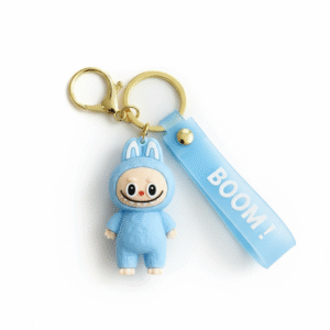 Chaveiro LABUBU Emborrachado com Alça de Pulso - Azul Claro