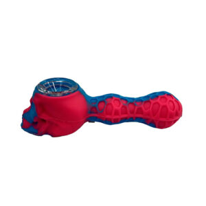 Pipe de Silicone e Vidro Na Boa com Espátula Caveira - Azul e Rosa
