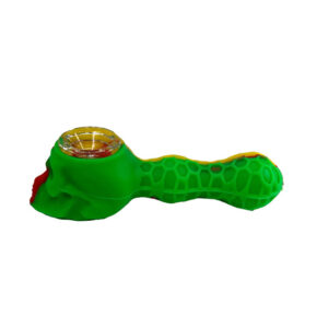 Pipe de Silicone e Vidro Na Boa com Espátula Caveira - Amarelo, Verde e Vermelho