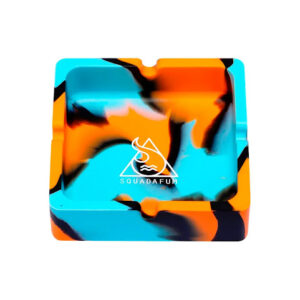 Cinzeiro de Silicone Squadafum Quadrado - Laranja, Preto e Azul