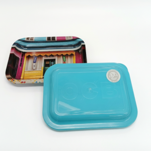 Bandeja De Metal OCB Rolling Tray Pequena Com Tampa - Azul Claro