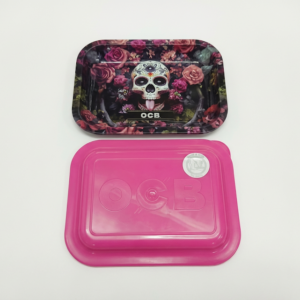 Bandeja De Metal OCB Rolling Tray Pequena Com Tampa - Rosa