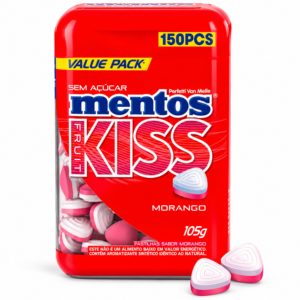 Pote de Pastilhas Mentos Kiss Fruit Sem Açúcar 105g - Morango